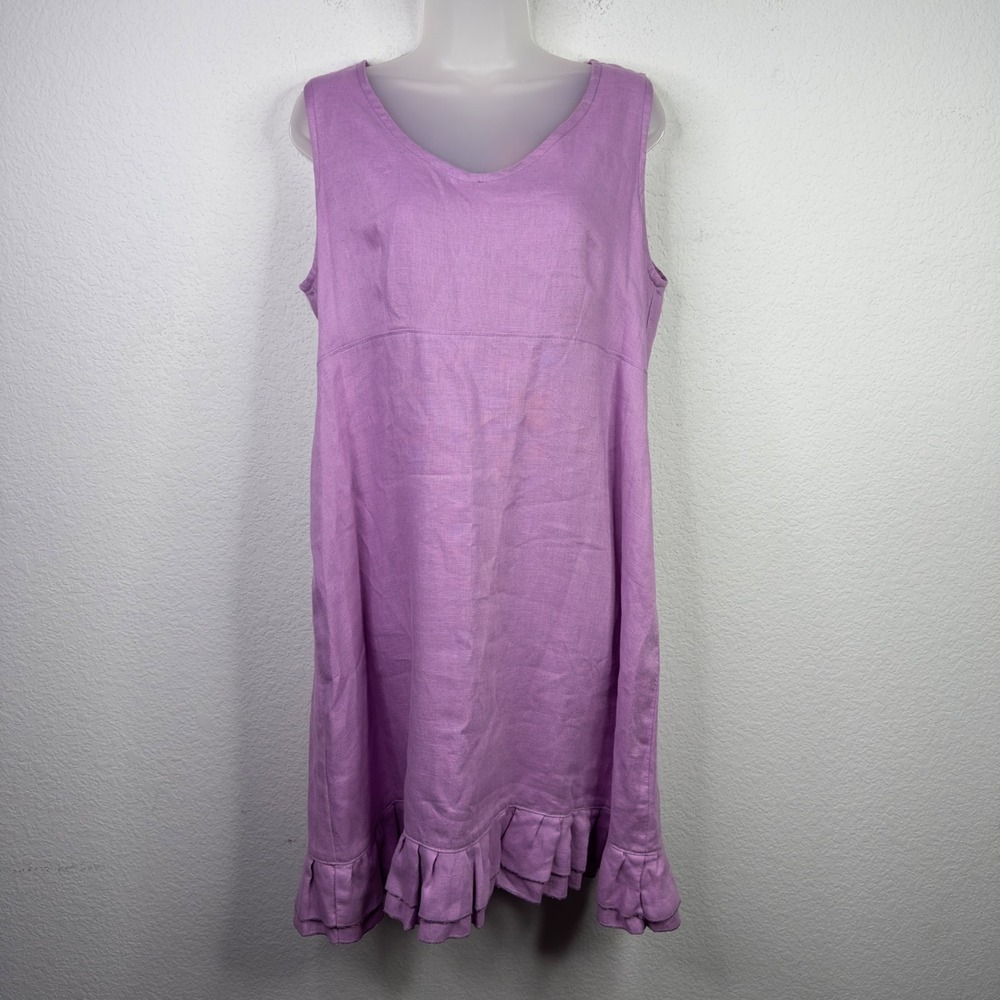 Goddess Gear Dress Womens M Purple Organic Linen Ruffle Shift Minimalist Coastal